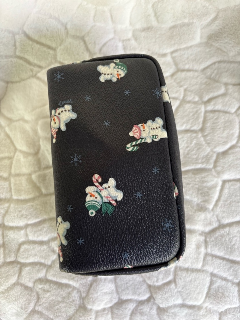 Coach Black Leather Cosmetic Pouch with Snowman Print - Picture 7 of 8